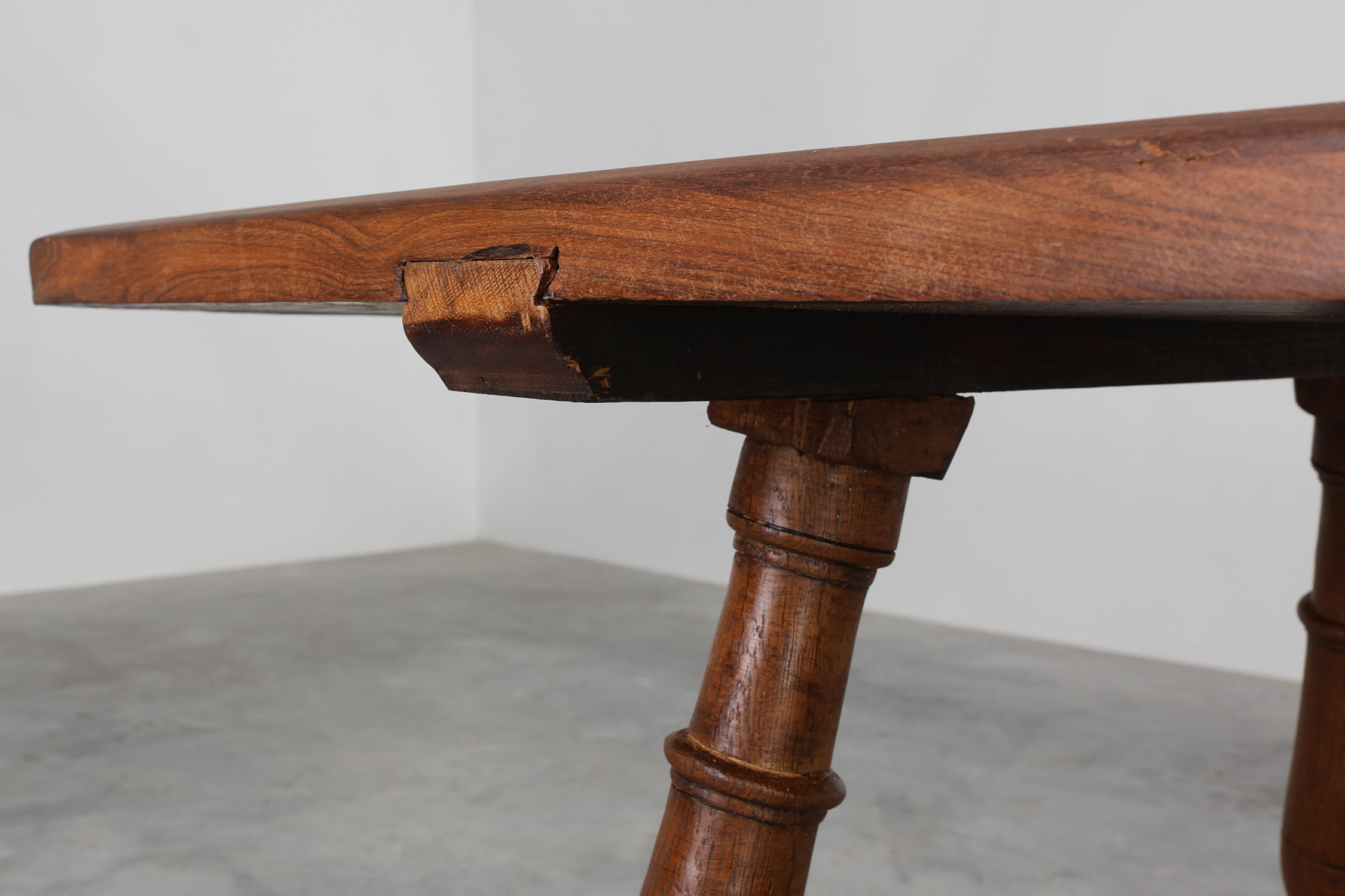 18th‑Century Spanish Walnut Trestle Table with Iron Stretcherthumbnail